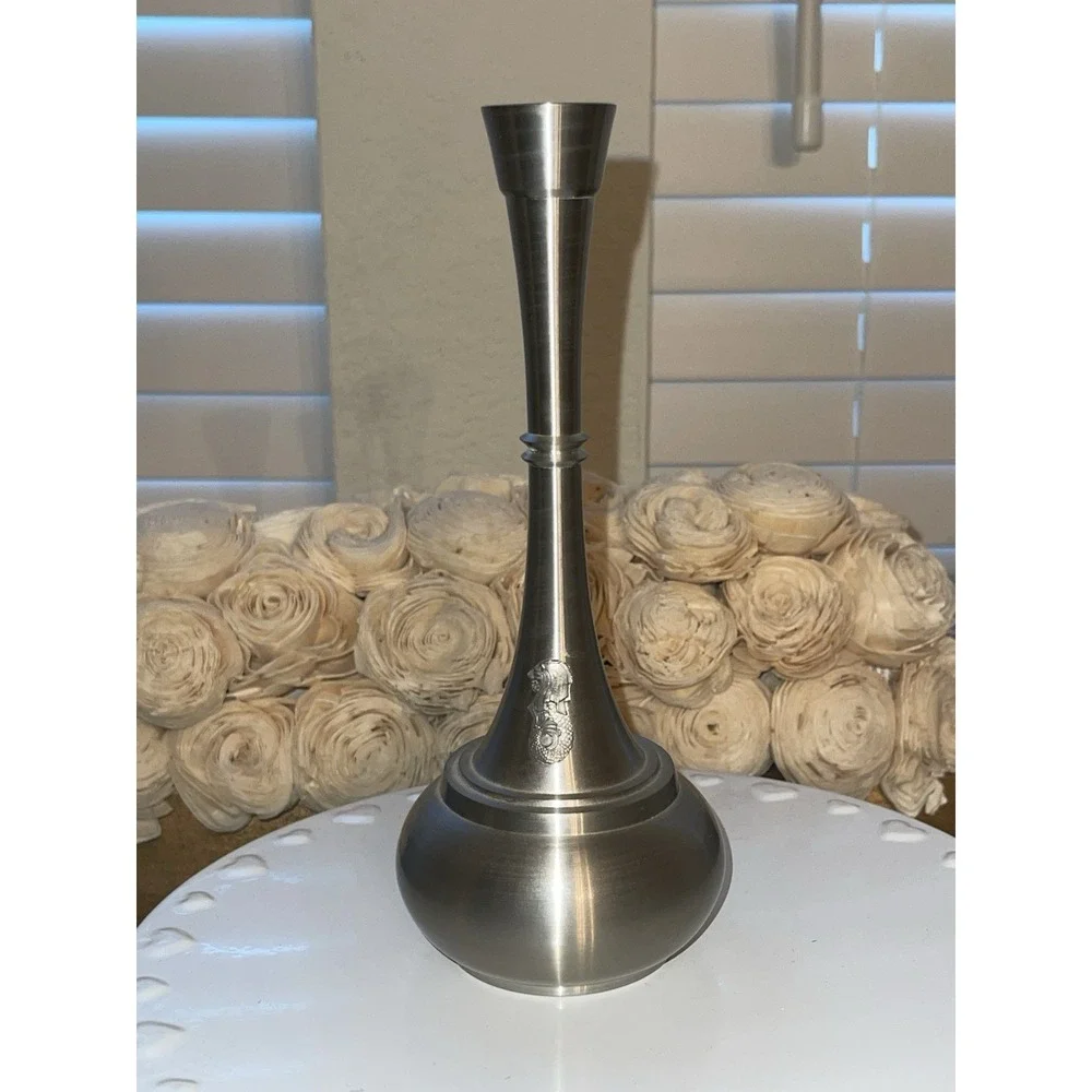 Vintage Imperial Pewter 97% Singapore MerLion Bus Vase 7.5